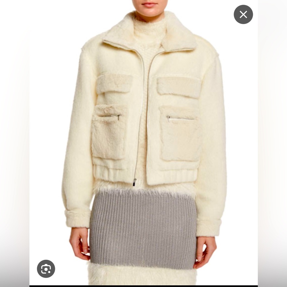 NEW! Diane von Furstenberg plush bomber jacket in winter white. Size 10.